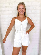 Load image into Gallery viewer, Save The Day White Denim Romper