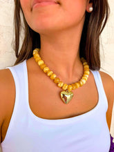 Load image into Gallery viewer, Large Heart Yellow Bead Necklace