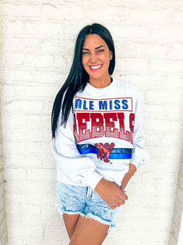 Queen Of Sparkles Grey Ole Miss Rebels Vintage Sweatshirt