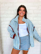 Load image into Gallery viewer, Queen Of Sparkles Light Blue Rhinestone Zip Up Fleece