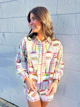 Load image into Gallery viewer, Queen Of Sparkles Rainbow Plaid Daiquiri Button Up