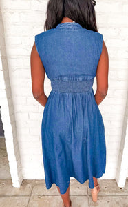 Long Day of Work Midi Dark Denim Dress