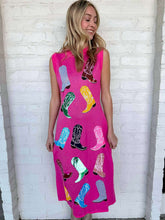Load image into Gallery viewer, Queen Of Sparkles Pink Knit Cowboy Boot Tank Midi Dress