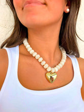 Load image into Gallery viewer, Large Heart White Bead Necklace