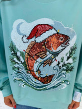 Load image into Gallery viewer, Queen Of Sparkles Light Blue Fish in Santa Hat Sweatshirt