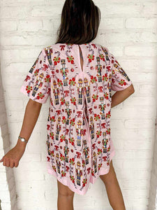 Queen Of Sparkles Light Pink Cotton Nutcracker & Candy Cane Dress