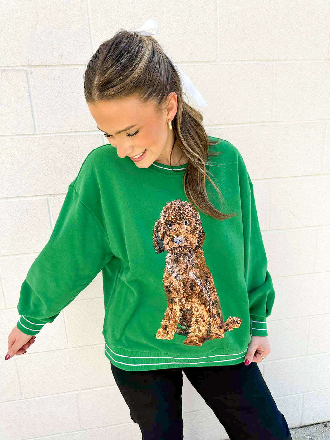 Queen Of Sparkles Green Golden Doodle Sweatshirt