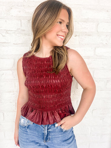 The Next One Burgundy Smocked Top