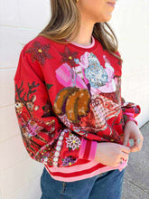 Load image into Gallery viewer, Queen Of Sparkles Red &amp; Pink Vintage Poinsettia Santa Sweatshirt