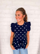 Load image into Gallery viewer, Polka Dot Power Navy Top