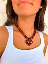 Load image into Gallery viewer, Large Heart Burgundy Bead Necklace