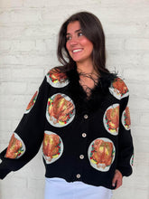 Load image into Gallery viewer, Queen Of Sparkles Turkey On Plates Feather Neck Cardigan
