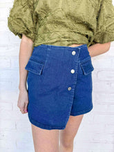 Load image into Gallery viewer, Fast Forward Dark Denim With Gold Buttons Skort