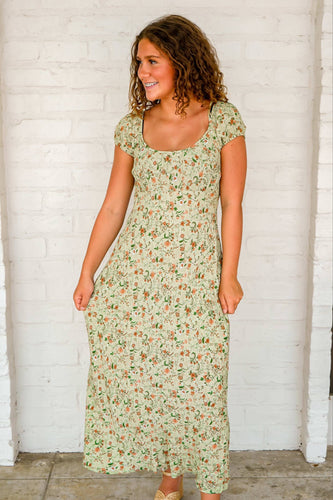 Fall Leaves Floral Sage Dress