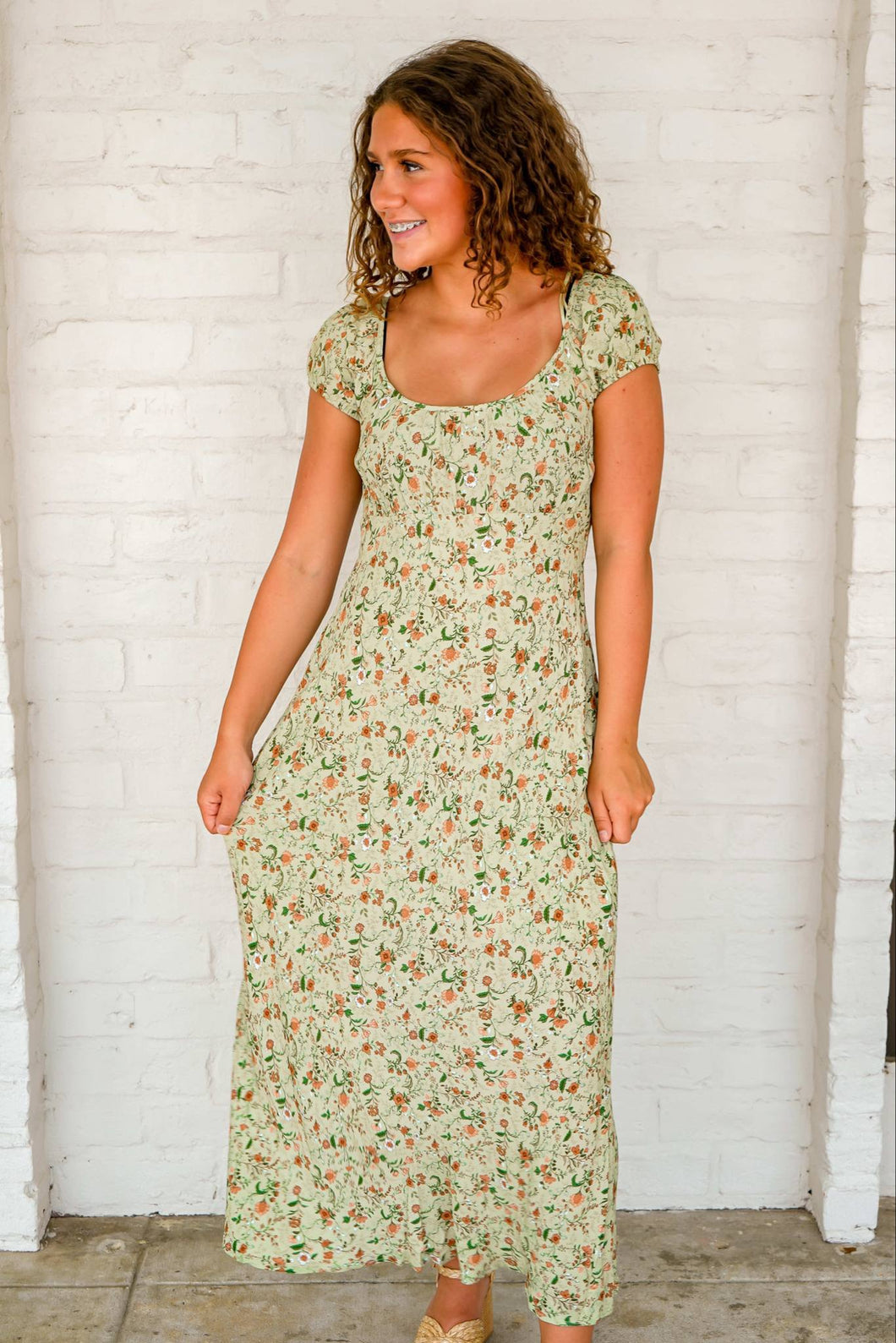 Fall Leaves Floral Sage Dress
