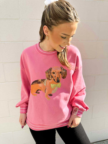 Queen Of Sparkles Hot Pink Dachshud Sweatshirt