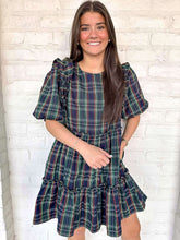 Load image into Gallery viewer, Holiday Navy and Green Plaid Dress