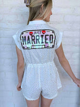 Load image into Gallery viewer, Queen Of Sparkles White Rhinestone 'Just Married' Romper