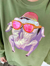 Load image into Gallery viewer, Queen Of Sparkles Green
FRIENDS™ Metallic &amp; Sequin Turkey with Sunglasses Sweatshirt