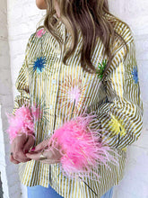 Load image into Gallery viewer, Queen Of Sparkles Gold Stripe Sparkler Feather Sleeve Top