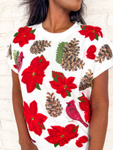 Load image into Gallery viewer, Queen Of Sparkles White Poinsettia and Pine Cone Tee