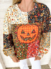 Load image into Gallery viewer, Queen Of Sparkles Color Block Floral Print Gingham Pumpkin Sweatshirt