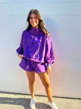 Load image into Gallery viewer, Queen Of Sparkles Purple QOS Card Mock Neck Sweatshirt