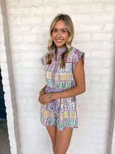 Load image into Gallery viewer, Queen Of Sparkles Lavender Plaid Street Tile Romper