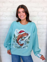 Load image into Gallery viewer, Queen Of Sparkles Light Blue Fish in Santa Hat Sweatshirt