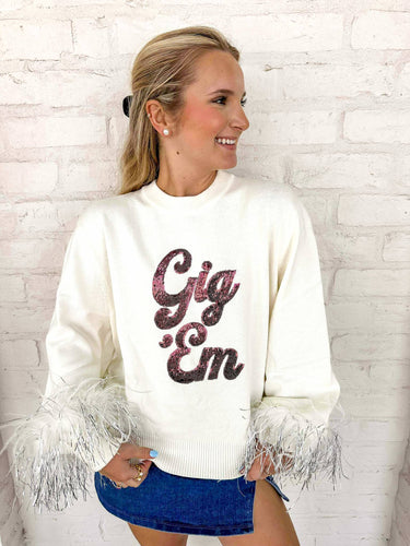 Queen Of Sparkles Texas A&M Feather Sleeve Sweater