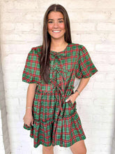 Load image into Gallery viewer, Queen Of Christmas Plaid Bow Dress Green