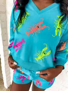 Queen Of Sparkles Teal Neon Crawfish Sweatshirt