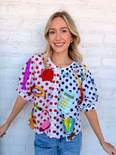 Load image into Gallery viewer, Queen Of Sparkles Color-block Polka Dot Teacher Icon Top