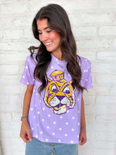 Load image into Gallery viewer, Jordan Amanda Adult Purple Tiger Head Polka Dot Top