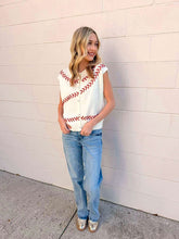 Load image into Gallery viewer, Queen Of Sparkles White &amp; Red Beaded Baseball Stitch Button Up Vest