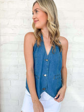 Load image into Gallery viewer, Southern Belle Dark Denim Halter Vest