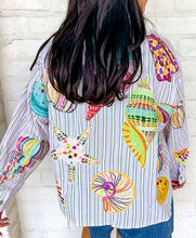 Load image into Gallery viewer, Queen Of Sparkles Striped Sea Shell Button Up Top