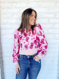 Queen Of Sparkle Pink Sequin Cheetah Top