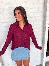 Load image into Gallery viewer, Queen Of Sparkles Maroon Rhinestone Button Up Top