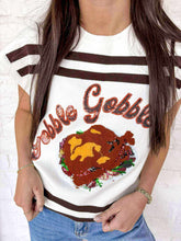 Load image into Gallery viewer, Queen of Sparkles Gobble Gobble Brown Stripe Short Sleeve Top