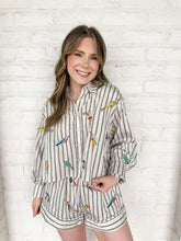 Load image into Gallery viewer, Queen Of Sparkles Striped Fishing Lure Button Up Cotton Top