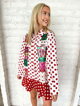 Load image into Gallery viewer, Queen Of Sparkles Red &amp; White Polka Dot Metallic Nutcracker Button Up Cotton
Dress