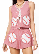 Load image into Gallery viewer, Queen Of Sparkles Red &amp; White Striped Rick Rack Tie Up Baseball Cotton Tank