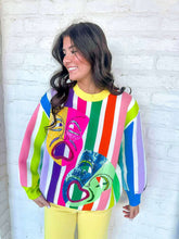 Load image into Gallery viewer, Queen Of Sparkles Rainbow Stripe Mask Sweater