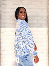 Load image into Gallery viewer, Queen Of Sparkles Blue &amp; White Nola Stripe Tiles Top