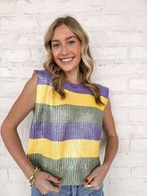 Load image into Gallery viewer, Metallic Print Mardi Gras Stripe Sweater Vest
