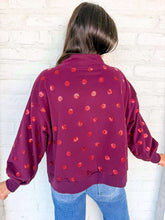 Load image into Gallery viewer, Queen Of Sparkles Red Polka Dot QOS Card Logo Nutcracker Mockneck Sweatshirt
