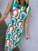 Load image into Gallery viewer, Queen Of Sparkles Teal Checkered Horse Shoe Dress