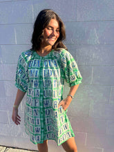 Load image into Gallery viewer, Queen Of Sparkles Green NOLA Street Tile Button Up Dress