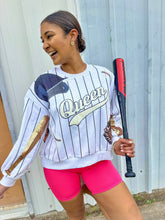 Load image into Gallery viewer, Queen Of Sparkles Baseball Queen Batter Up Sweater White/Navy